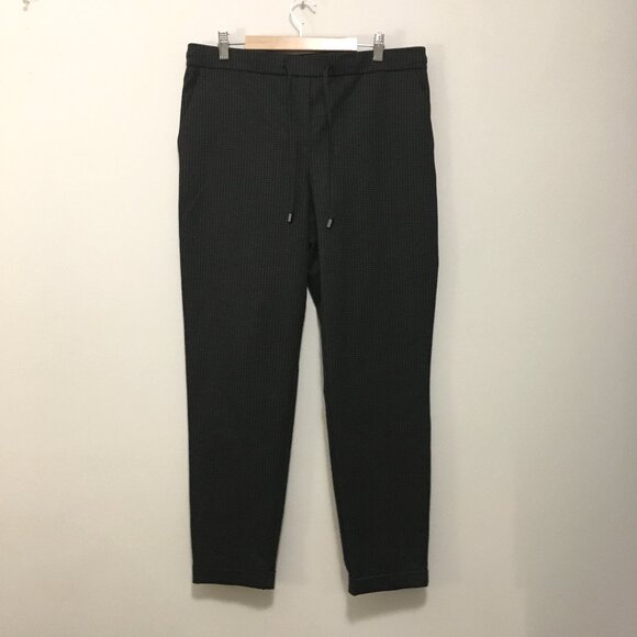 Black & Grey Puppytooth Stretchy Drawstring Trouser Leggings - Picture 2 of 14